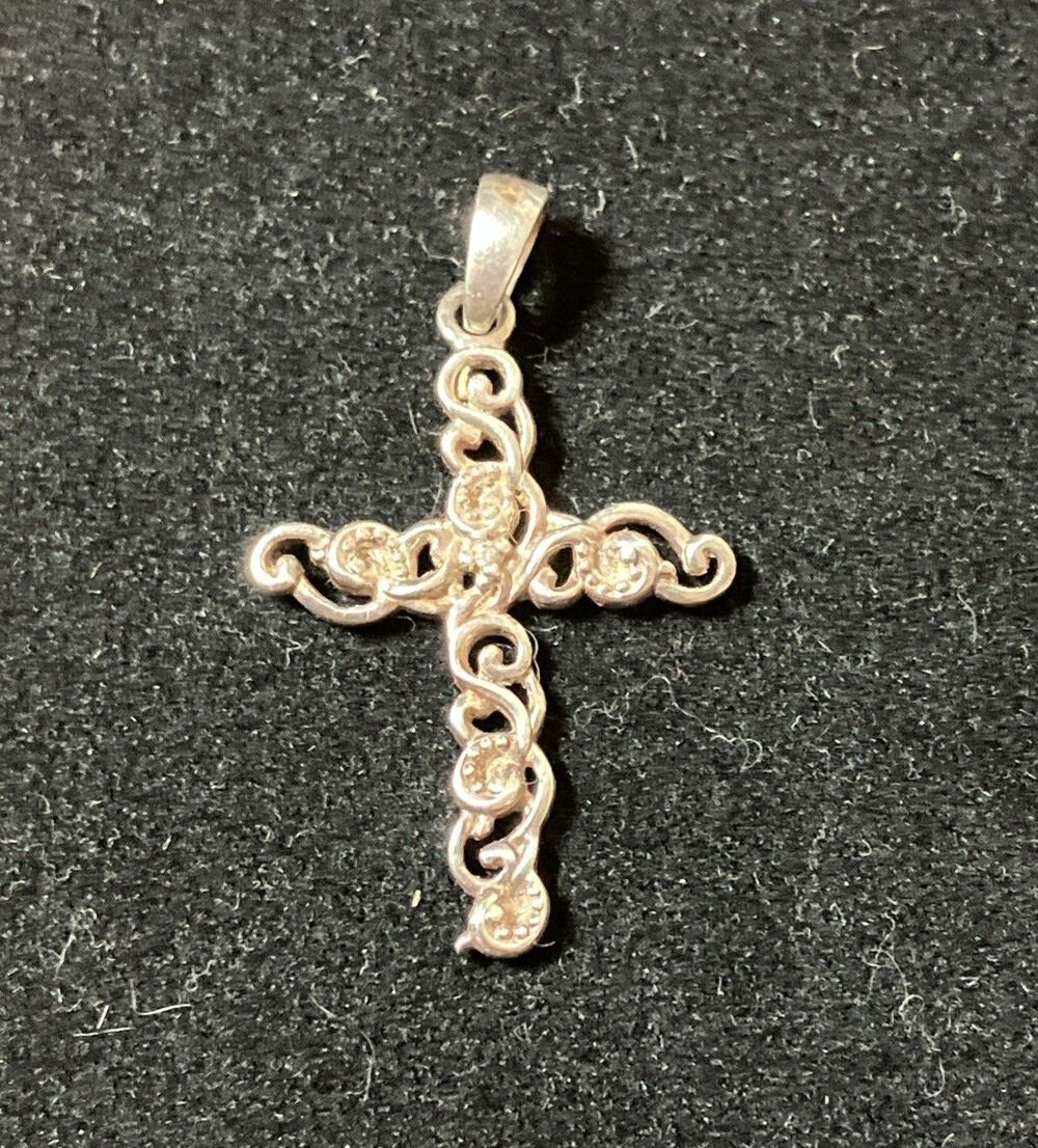 VTG .925 Sterling Silver Diamond Trinity Knot Cross Pendant Stamped RJ Religious